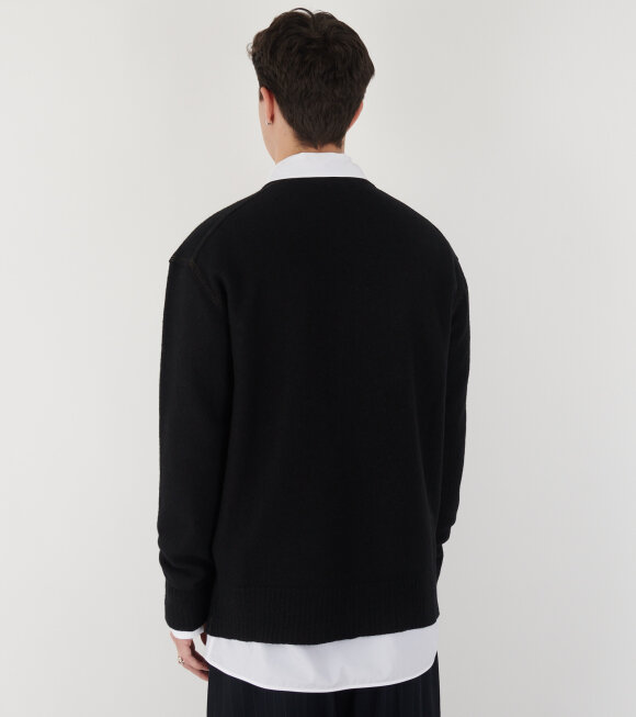 Jil Sander - Contrast Stitching Merino Boiled Wool Knit Black