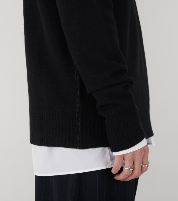 Jil Sander - Contrast Stitching Merino Boiled Wool Knit Black