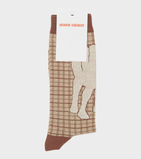 Handfeet Chair Socks Homme Beige/Brown Checks