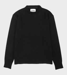 Contrast Stitching Merino Boiled Wool Knit Black