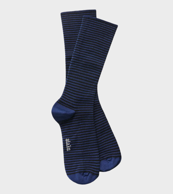 Aiayu - Cotton Stripe Socks Mix Midnight Blue