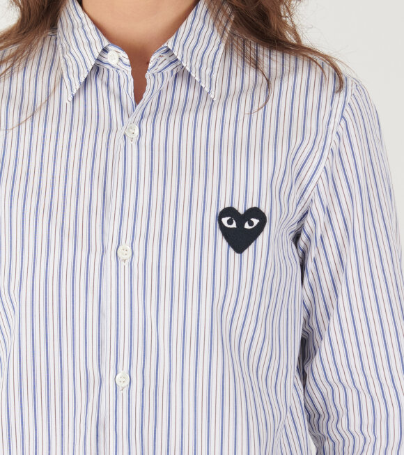 Comme des Garcons PLAY - W Black Heart Striped Shirt Blue