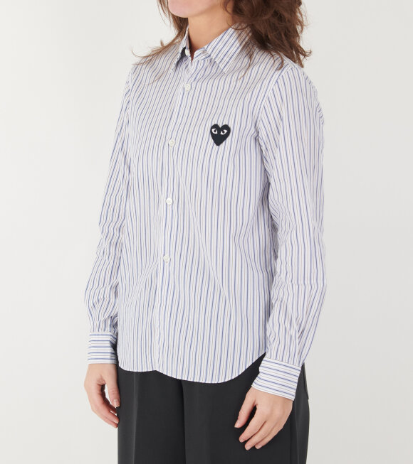 Comme des Garcons PLAY - W Black Heart Striped Shirt Blue