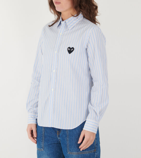 Comme des Garcons PLAY - W Black Heart Striped L/S Shirt Blue