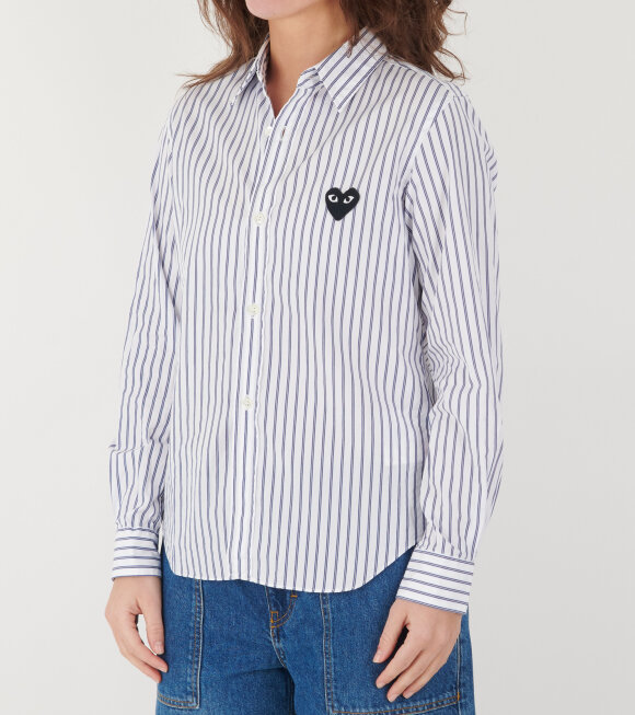 Comme des Garcons PLAY - W Black Heart Striped Shirt Blue