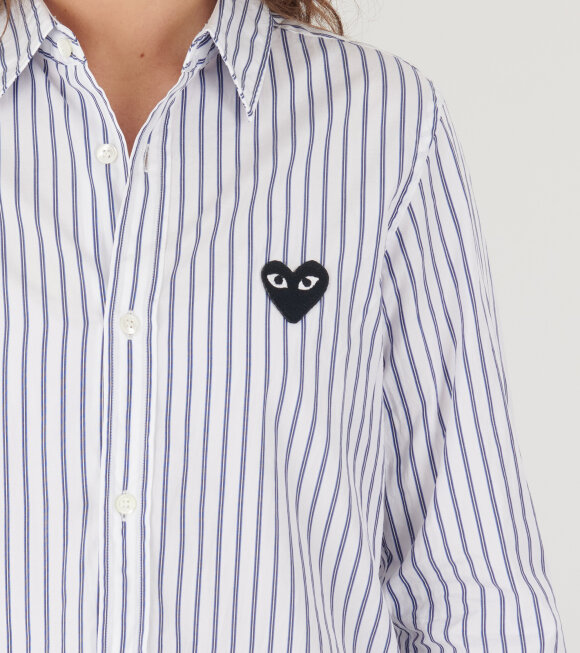 Comme des Garcons PLAY - W Black Heart Striped Shirt Blue