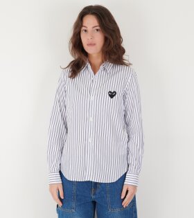 PLAY W Black Heart Striped Shirt Blue