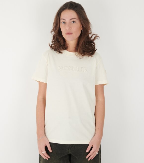 Moncler - Embroidered Tonal Logo Cotton T-shirt White Ivory