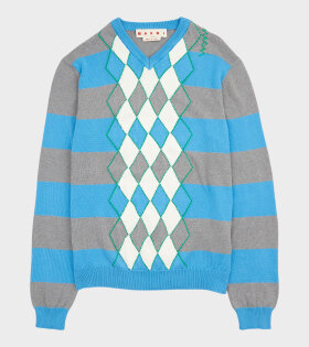 Argyle V-neck Sweater Azure