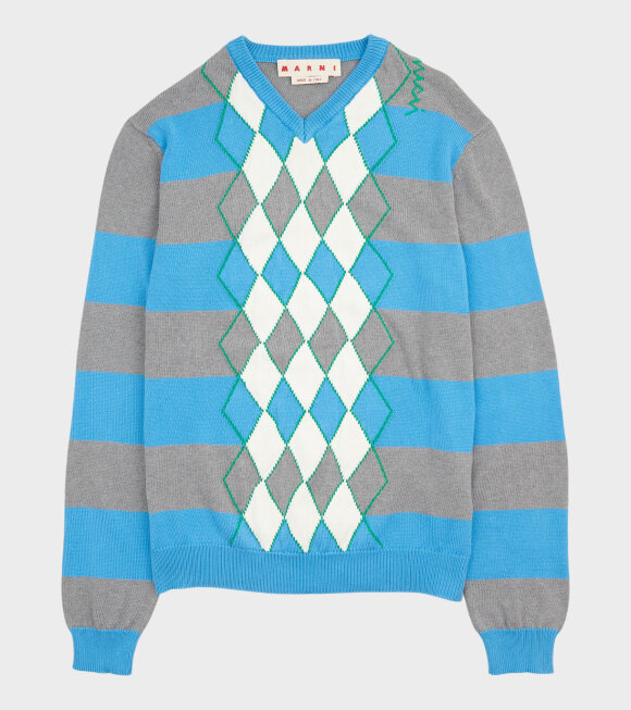 Marni - Argyle V-neck Sweater Azure