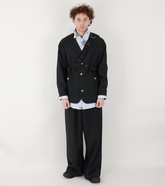 Comme des Garcons Homme - Linen Mix V-neck Jacket Black