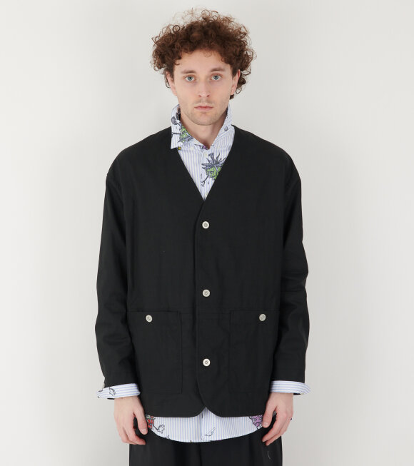 Comme des Garcons Homme - Linen Mix V-neck Jacket Black