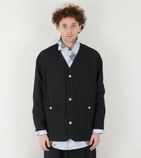 Linen Mix V-neck Jacket Black