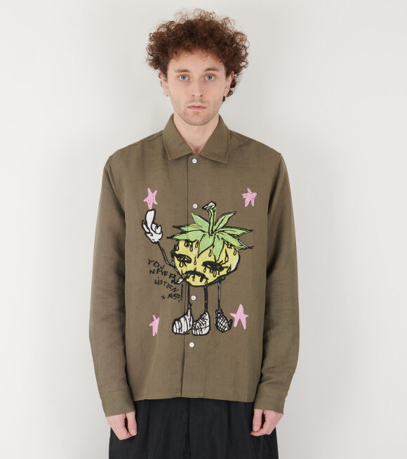 Sky High Farm - Smoke Strawbabies Embroided Shirt Olive 