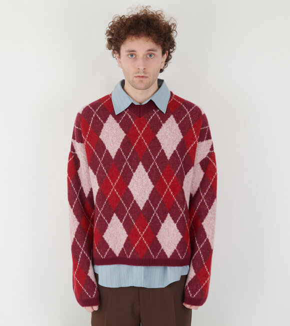 Stockholm (Surfboard) Club - Gyle Knitted V-neck Sweater Pink/Red