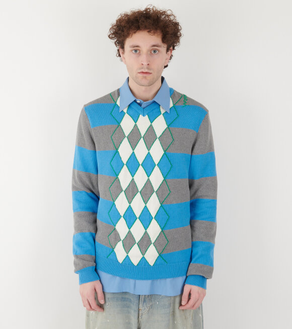 Marni - Argyle V-neck Sweater Azure