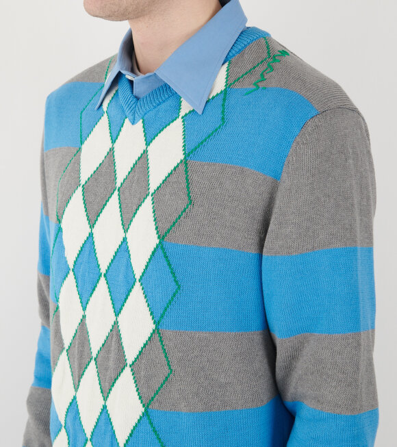 Marni - Argyle V-neck Sweater Azure