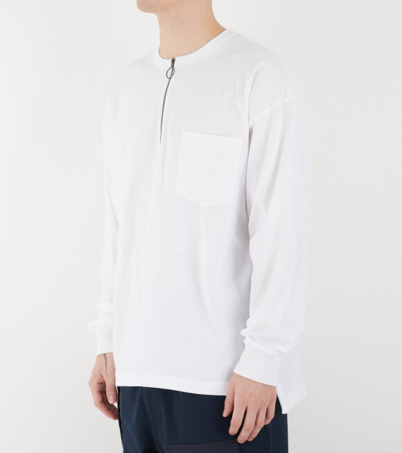 Nanamica - Half Zip L/S Tee White