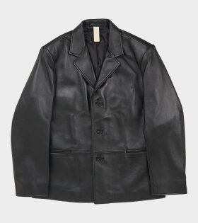 Short Leather Blazer Black