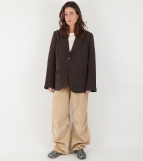 Linen Straight Blazer Dark Brown