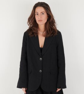 Linen Straight Blazer Black