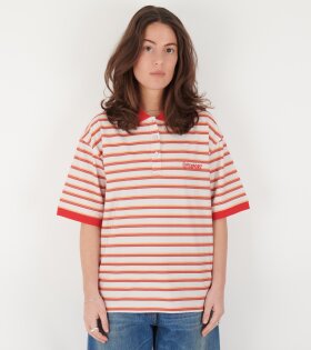 Luna Unisex Polo T-shirt Red/Orange Stripe