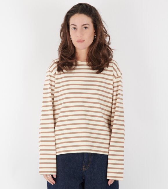 Skall Studio - Loui Oversized Blouse Light Brown/White Stripe