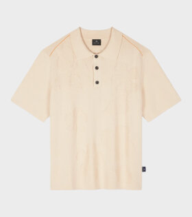 Floral Jacquard S/S Knitted Polo Shirt Beige