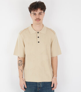 Floral Jacquard S/S Knitted Polo Shirt Beige