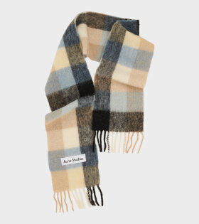 Mohair Checked Scarf Blue/Beige/Black