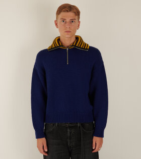 High Neck Wool Knit Blue/Yellow