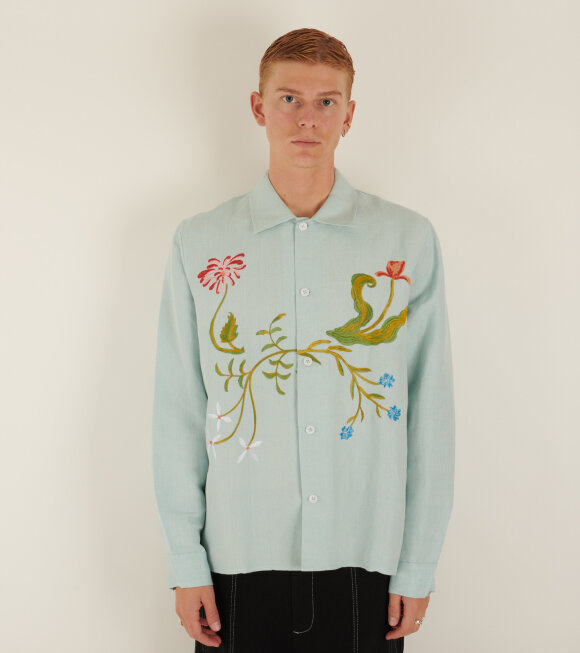 Sky High Farm - Garden Embroidered Shirt Light Blue