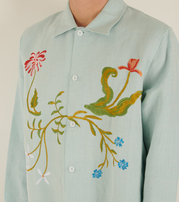 Sky High Farm - Garden Embroidered Shirt Light Blue