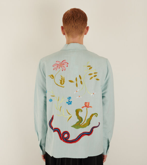 Sky High Farm - Garden Embroidered Shirt Light Blue