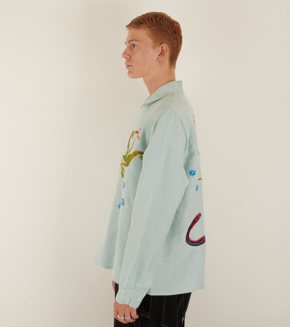 Sky High Farm - Garden Embroidered Shirt Light Blue