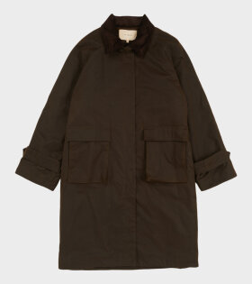 Oilskin Long Coat Dark Olive/Brown